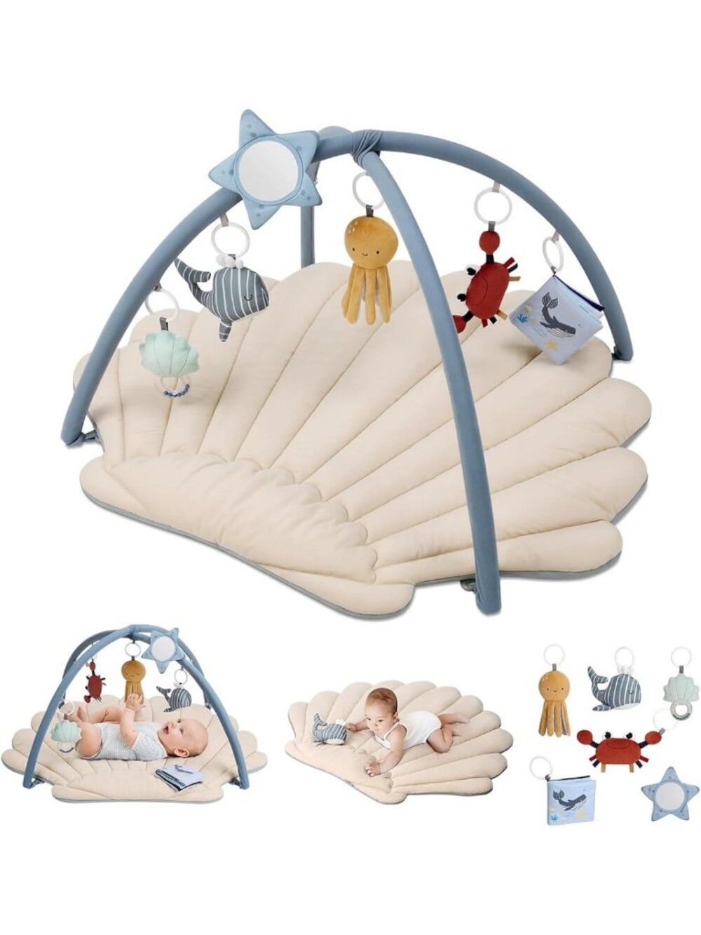 Soft Enlarged Baby Play Gym Mat with 6 Detachable Toys for Tummy Time & Sensory